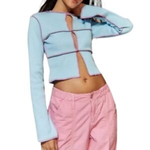 The Ragged Priest Cutout Stylish Blue and Pink Women's Top